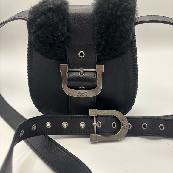 UGG Black Shearling Leather Crossbody Bag - Picture 2 of 11